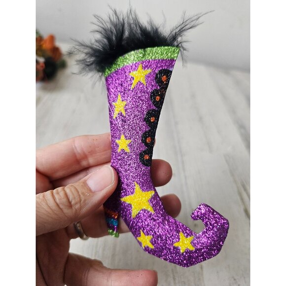 Pier 1 Witch boot shoe Halloween glitter ornament star feather Xmas tree unique - Picture 4 of 8